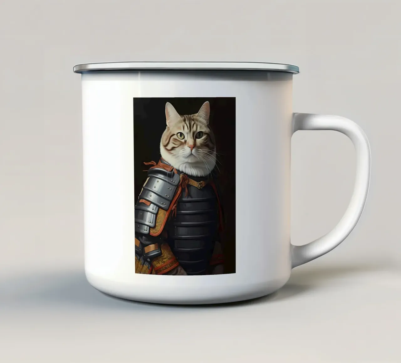 Gatto samurai giapponese tazza in smalto da Mikesell