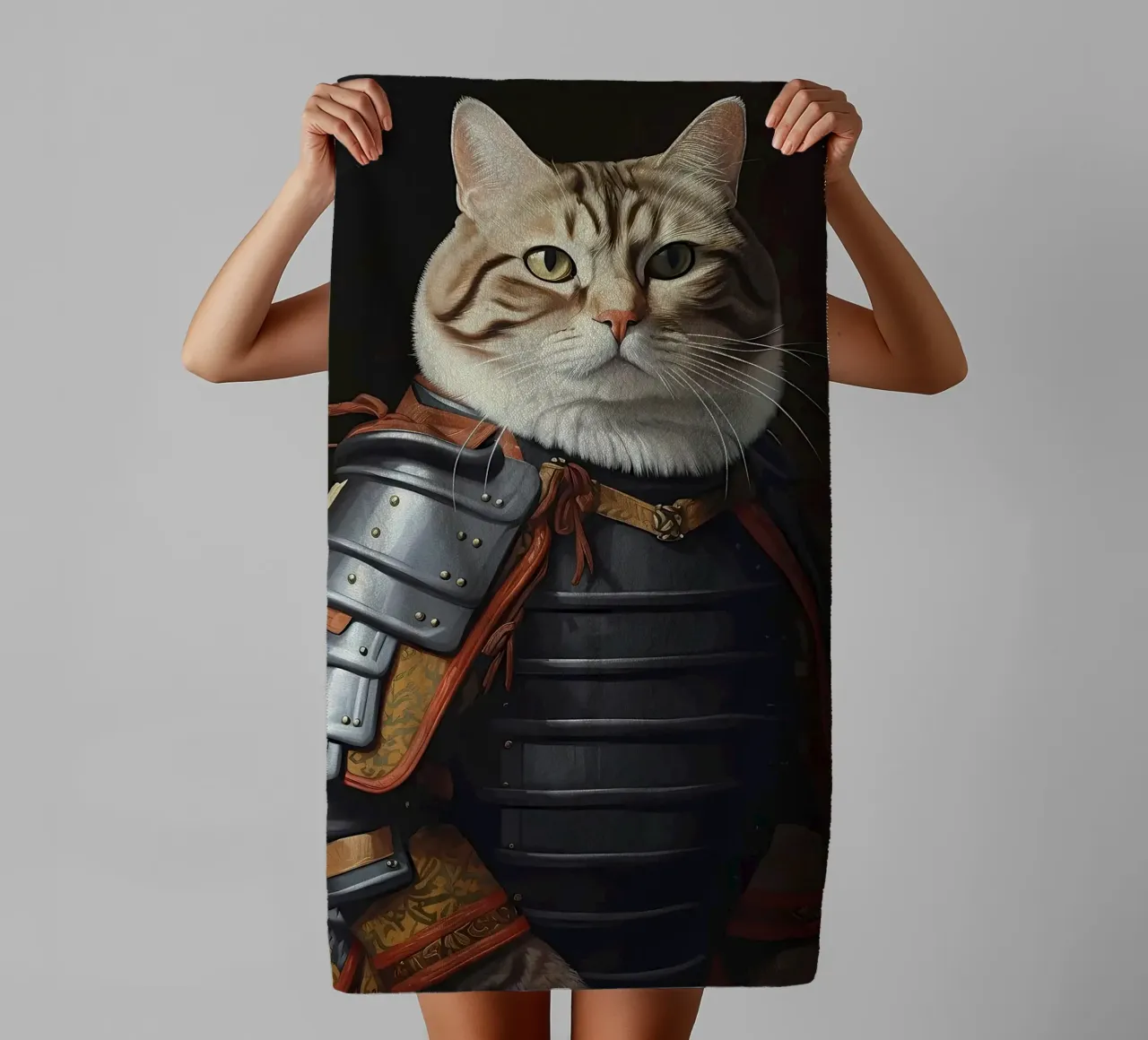 Japanese Cat Samurai towel by Mikesell