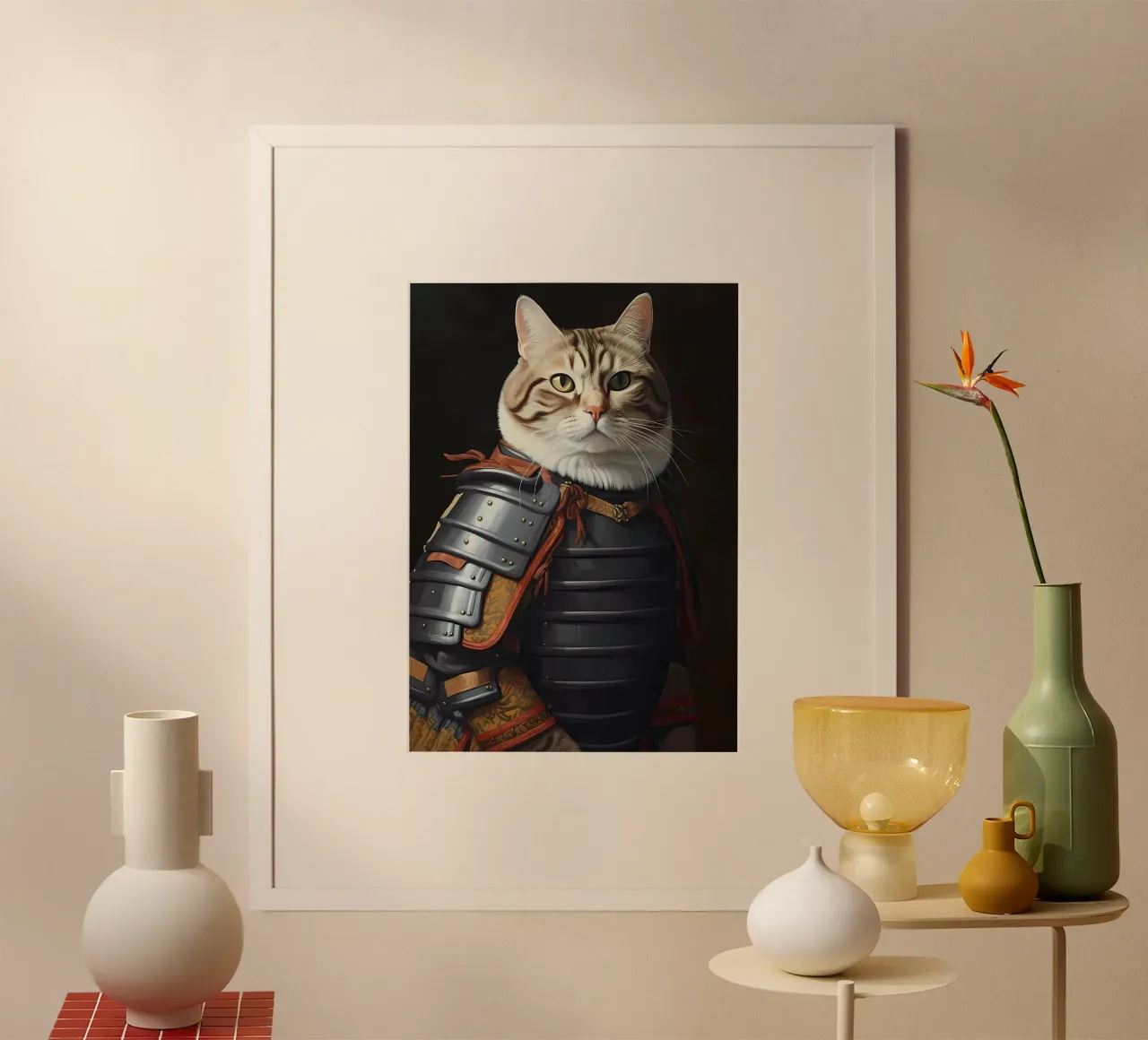 Gatto samurai giapponese poster con telaio in plastica da Mikesell