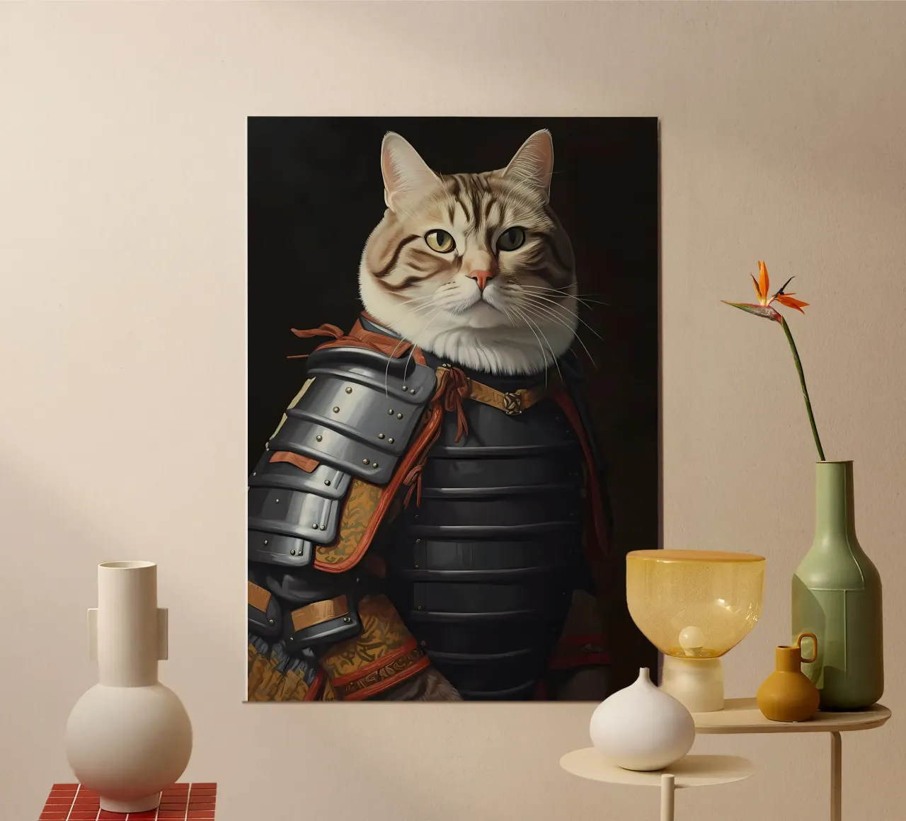 Gatto samurai giapponese poster con telaio in plastica da Mikesell