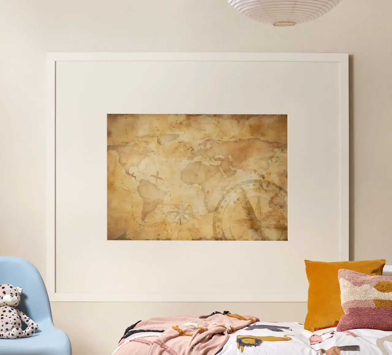 Mappa del mondo d'epoca poster con telaio in alluminio da Delaplane