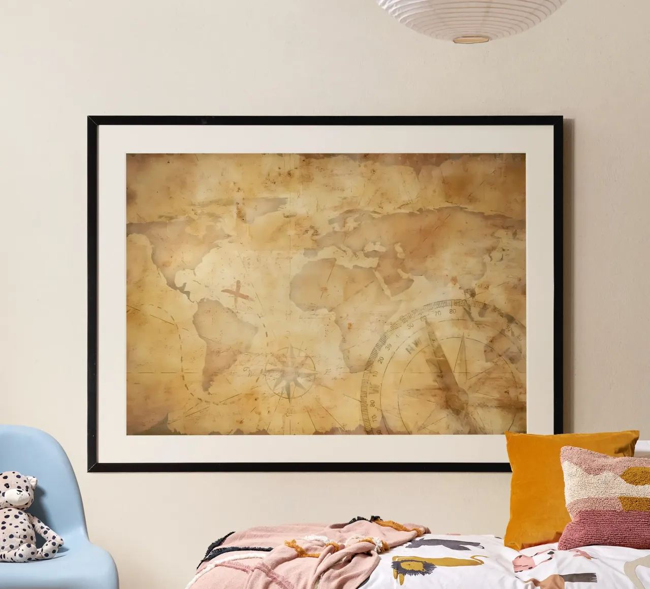 Mappa del mondo d'epoca poster con telaio in alluminio da Delaplane