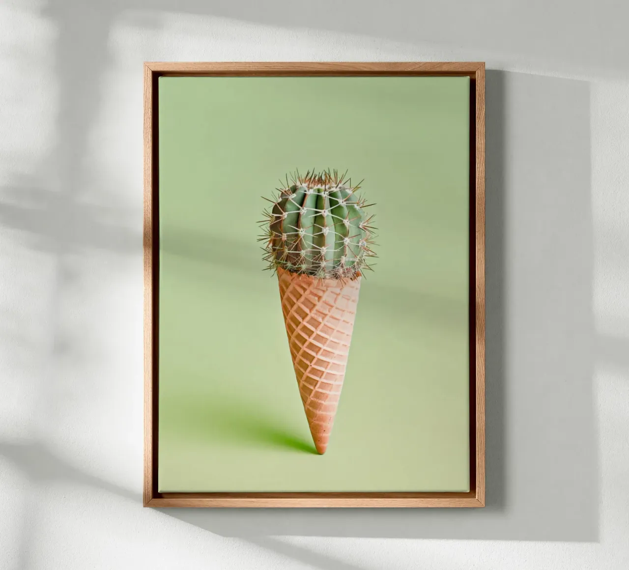 Ice cream cone with cactus green canvas with Floater frame by Yaso Design & Art
