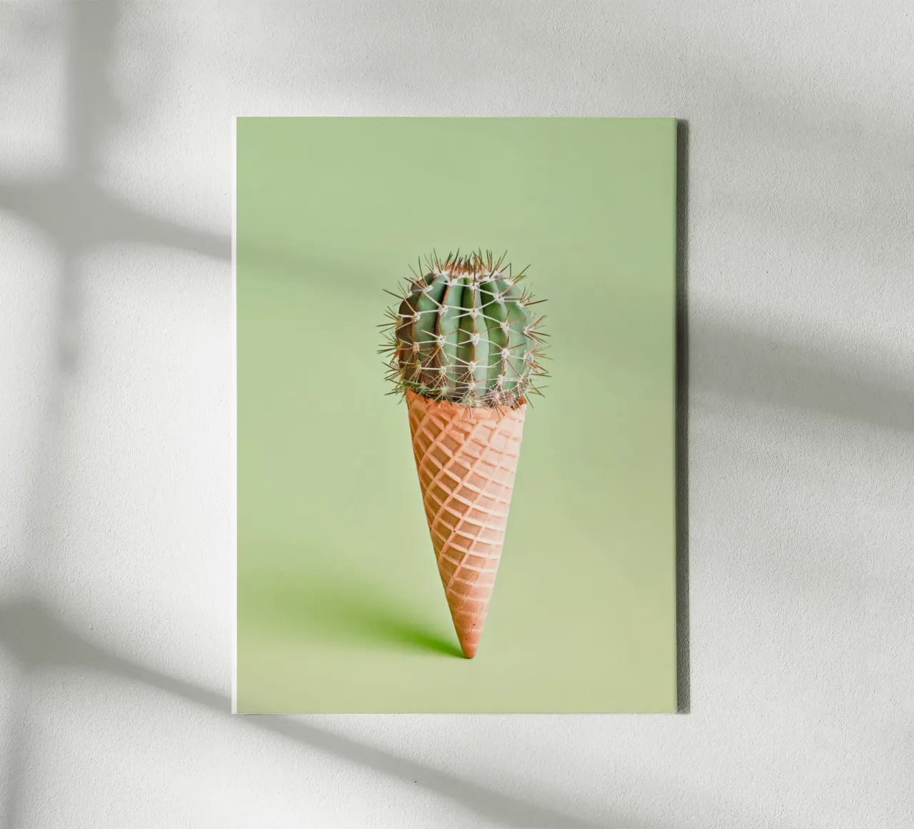Ice cream cone with cactus green canvas with Floater frame by Yaso Design & Art