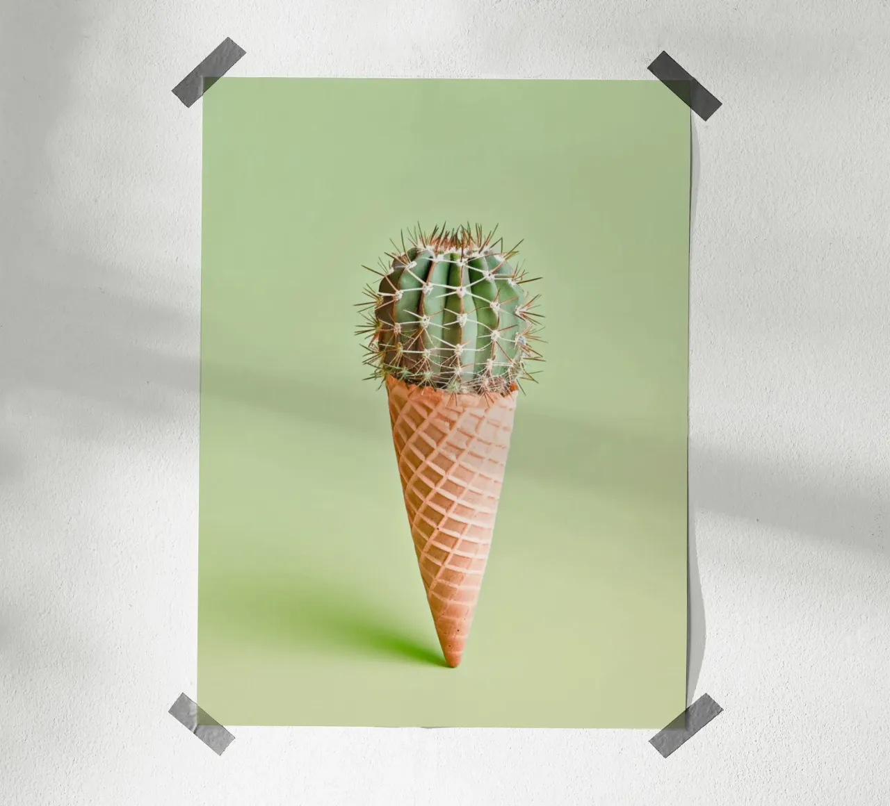 Cono gelato con cactus verde poster con telaio in plastica da Yaso Design & Art