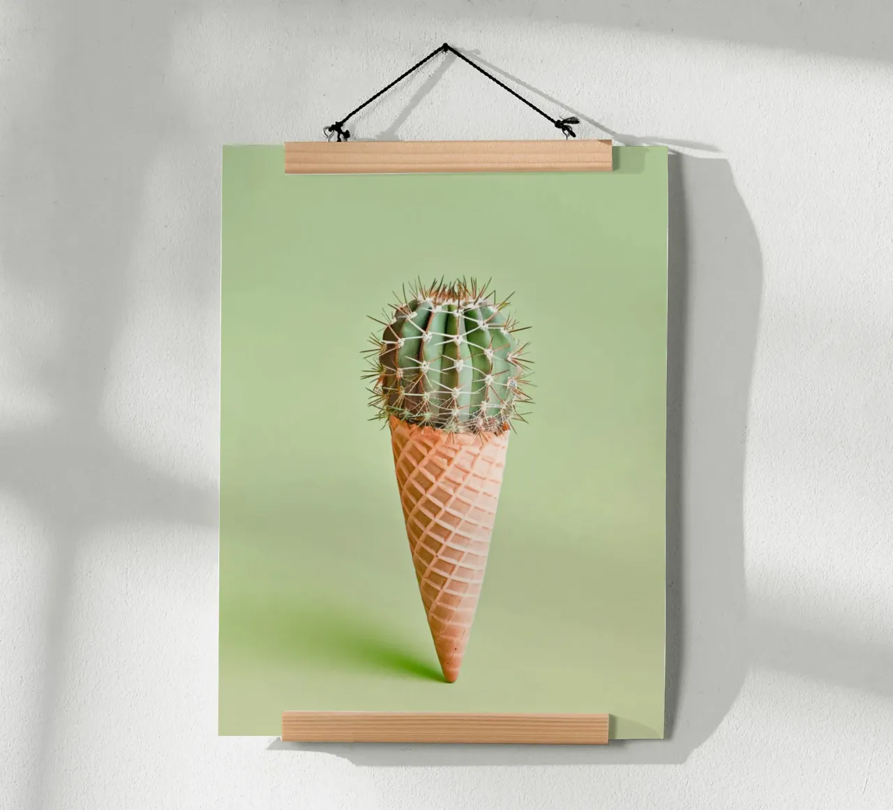 Cono gelato con cactus verde poster con telaio in plastica da Yaso Design & Art