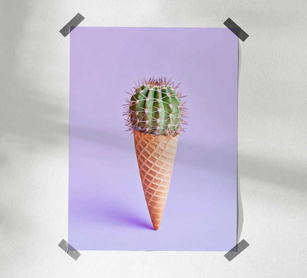Cono gelato con cactus viola poster con telaio in plastica da Yaso Design & Art
