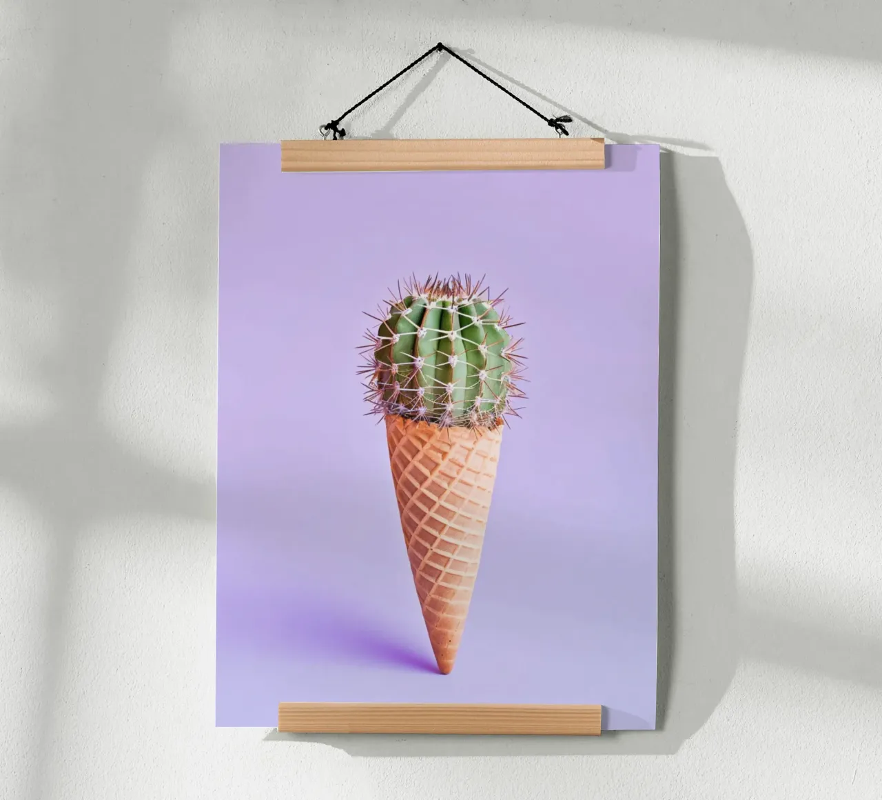 Cono gelato con cactus viola poster con telaio in plastica da Yaso Design & Art