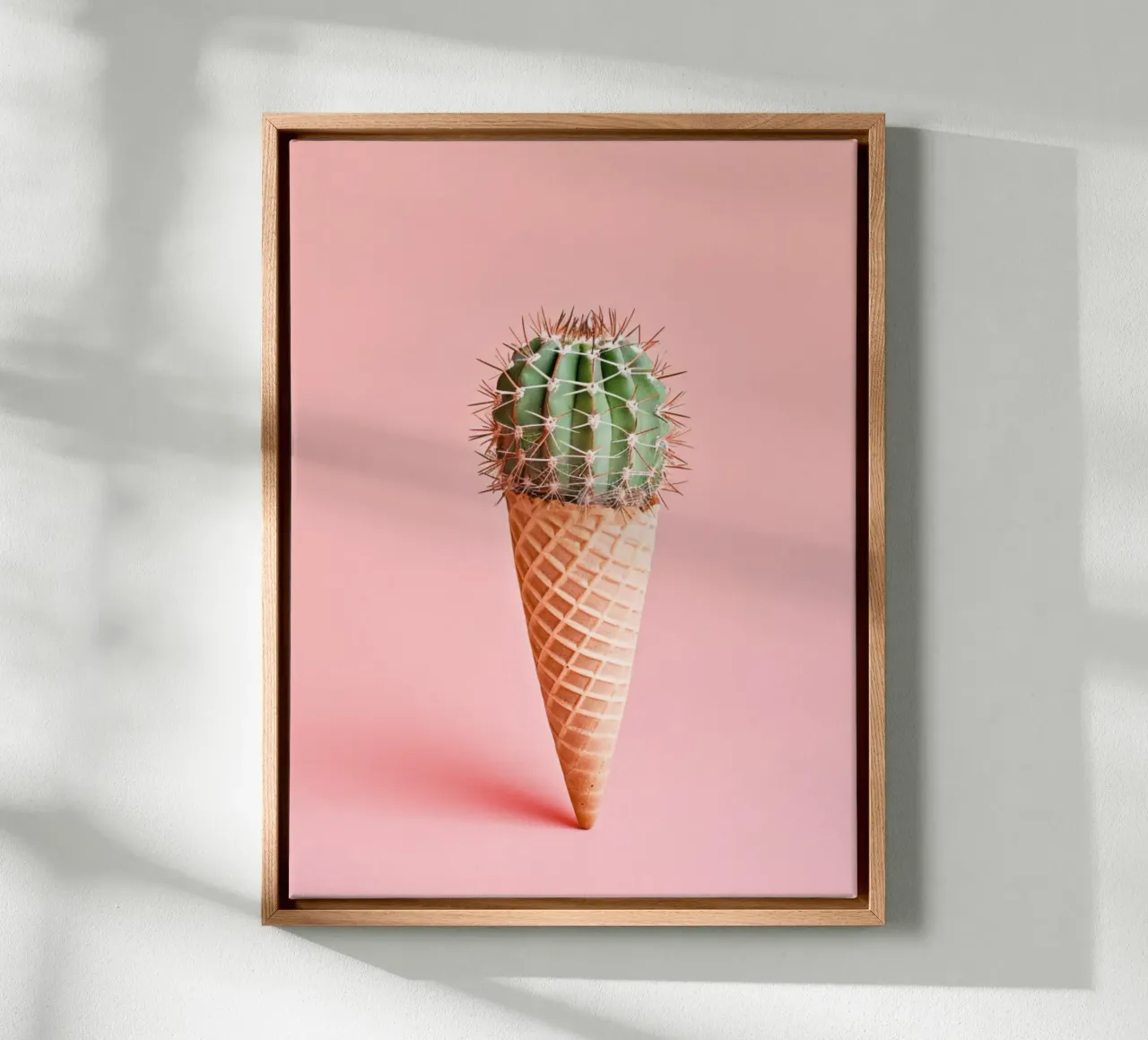 Ice cream cone with cactus coral canvas with Floater frame by Yaso Design & Art