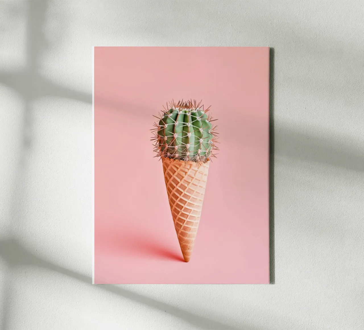 Ice cream cone with cactus coral canvas with Floater frame by Yaso Design & Art
