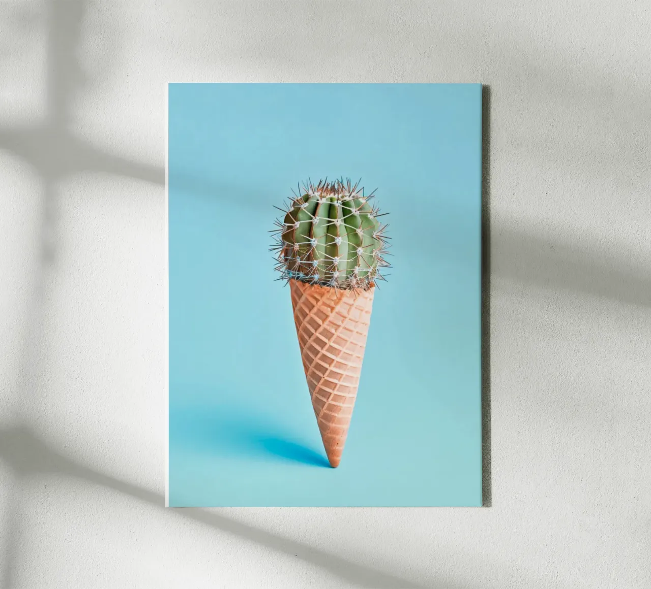 Ice cream cone with cactus light blue canvas with Floater frame by Yaso Design & Art