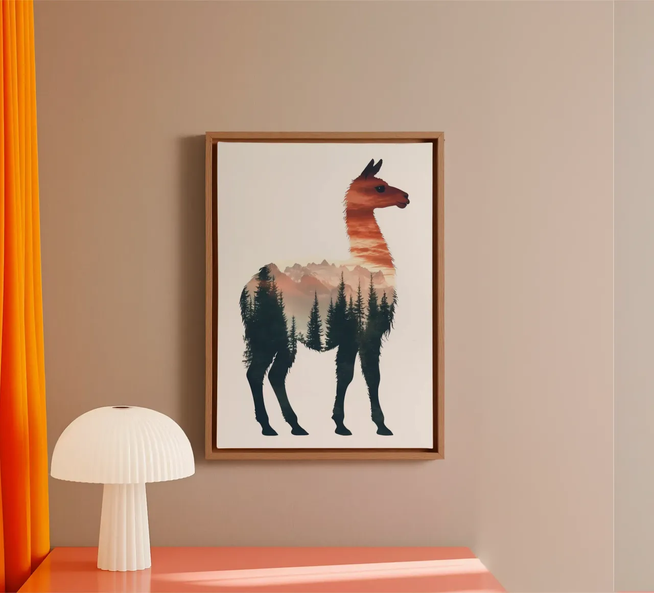 Llamaberg Zonsondergang canvas met Baklijst van Ginnery