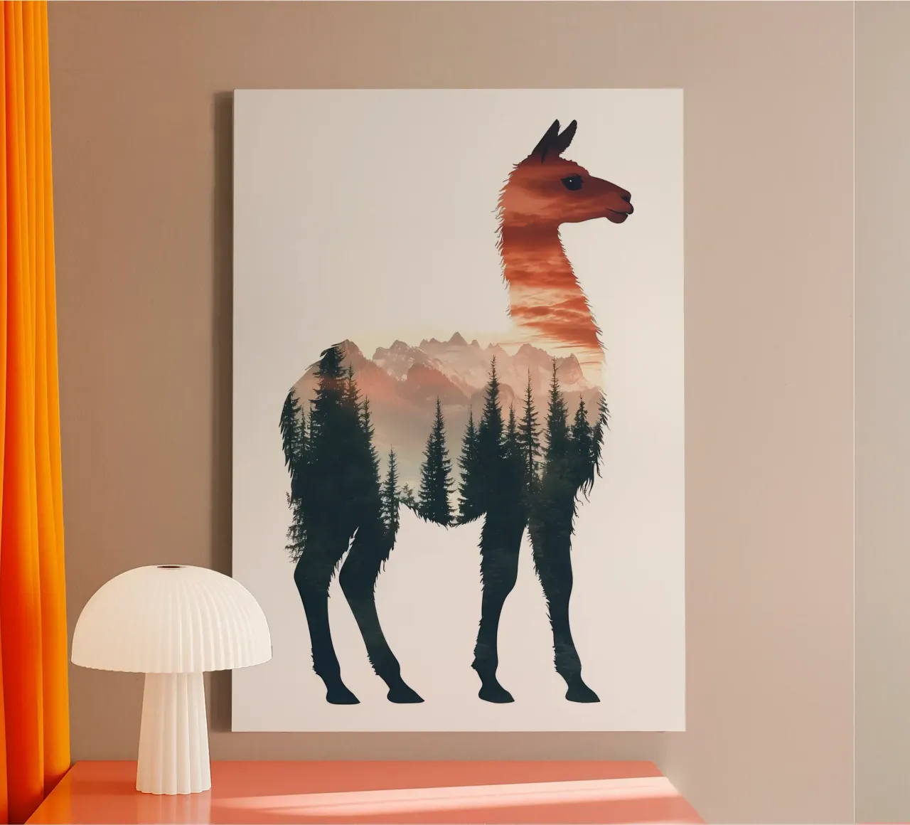 Llamaberg Zonsondergang canvas met Baklijst van Ginnery