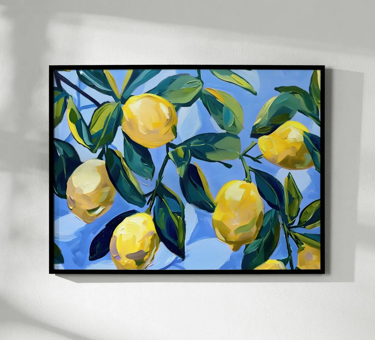 Lemons with leaves and blue background hahnemühle by Yaso Design & Art