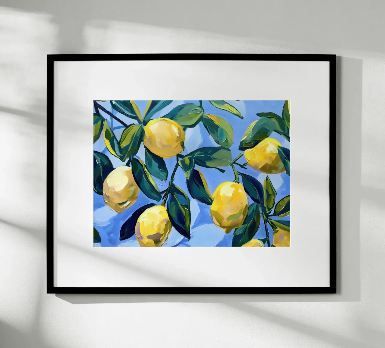 Lemons with leaves and blue background hahnemühle by Yaso Design & Art