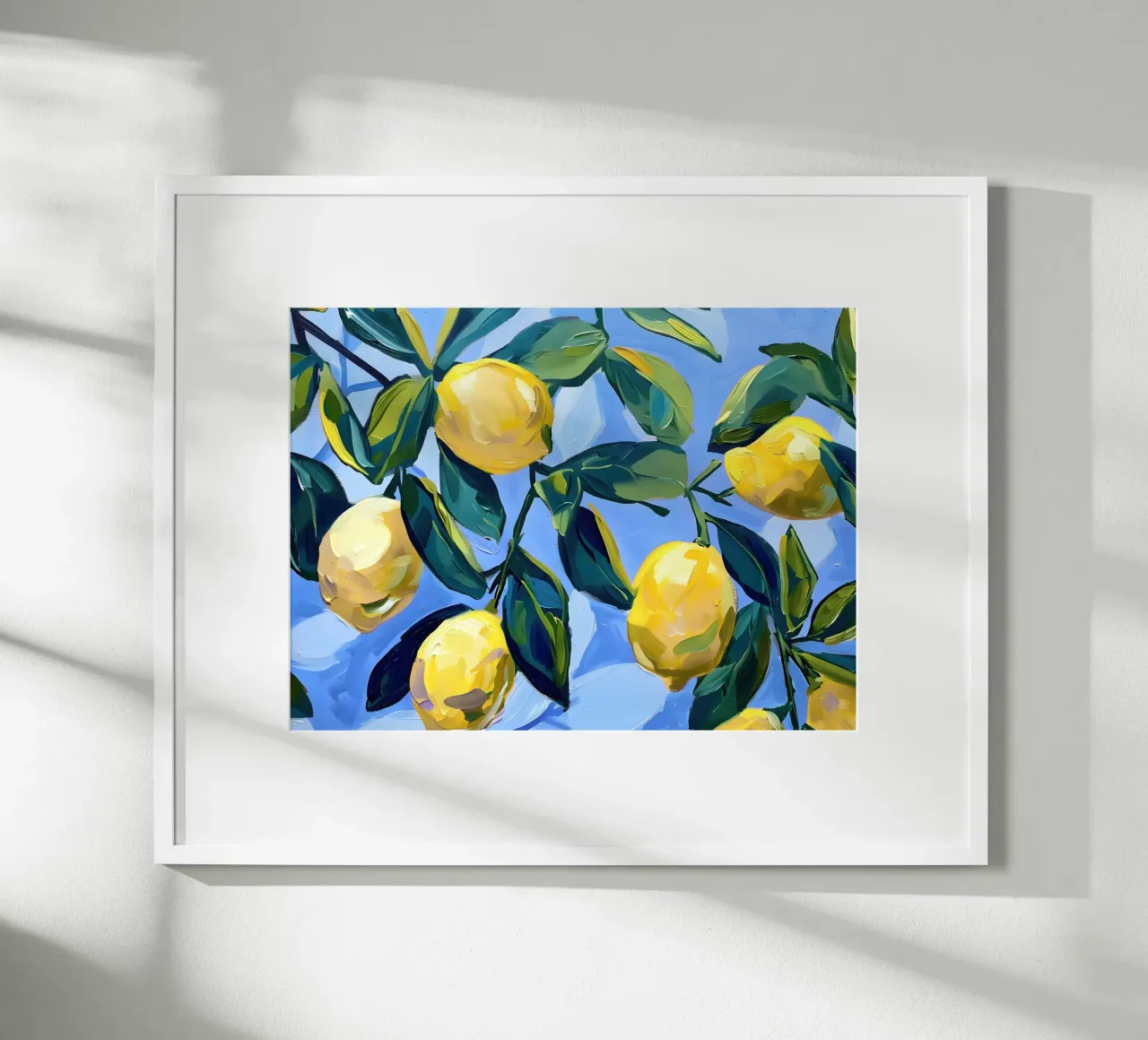 Lemons with leaves and blue background hahnemühle by Yaso Design & Art