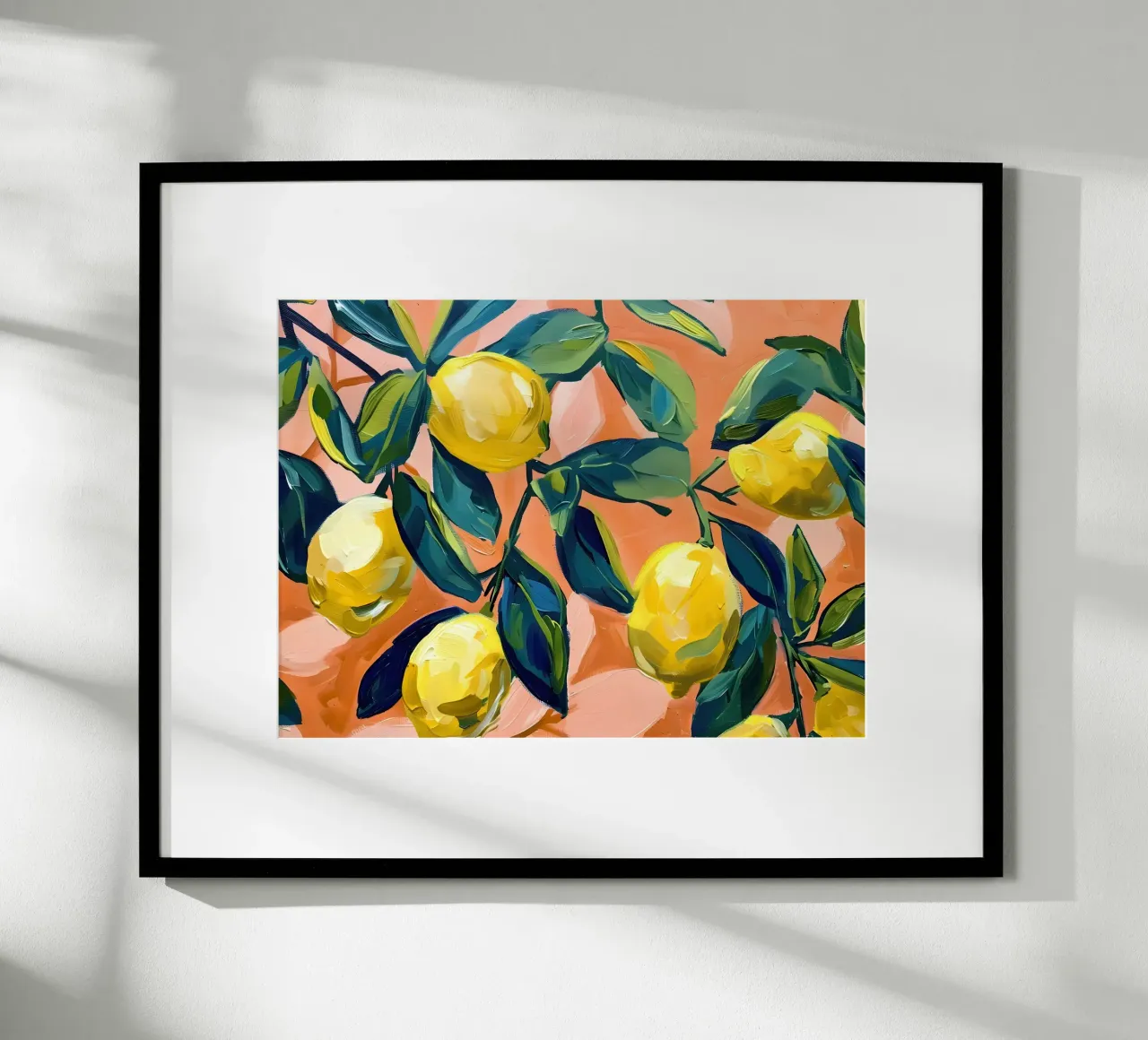 Lemons with leaves and orange background poster by Yaso Design & Art