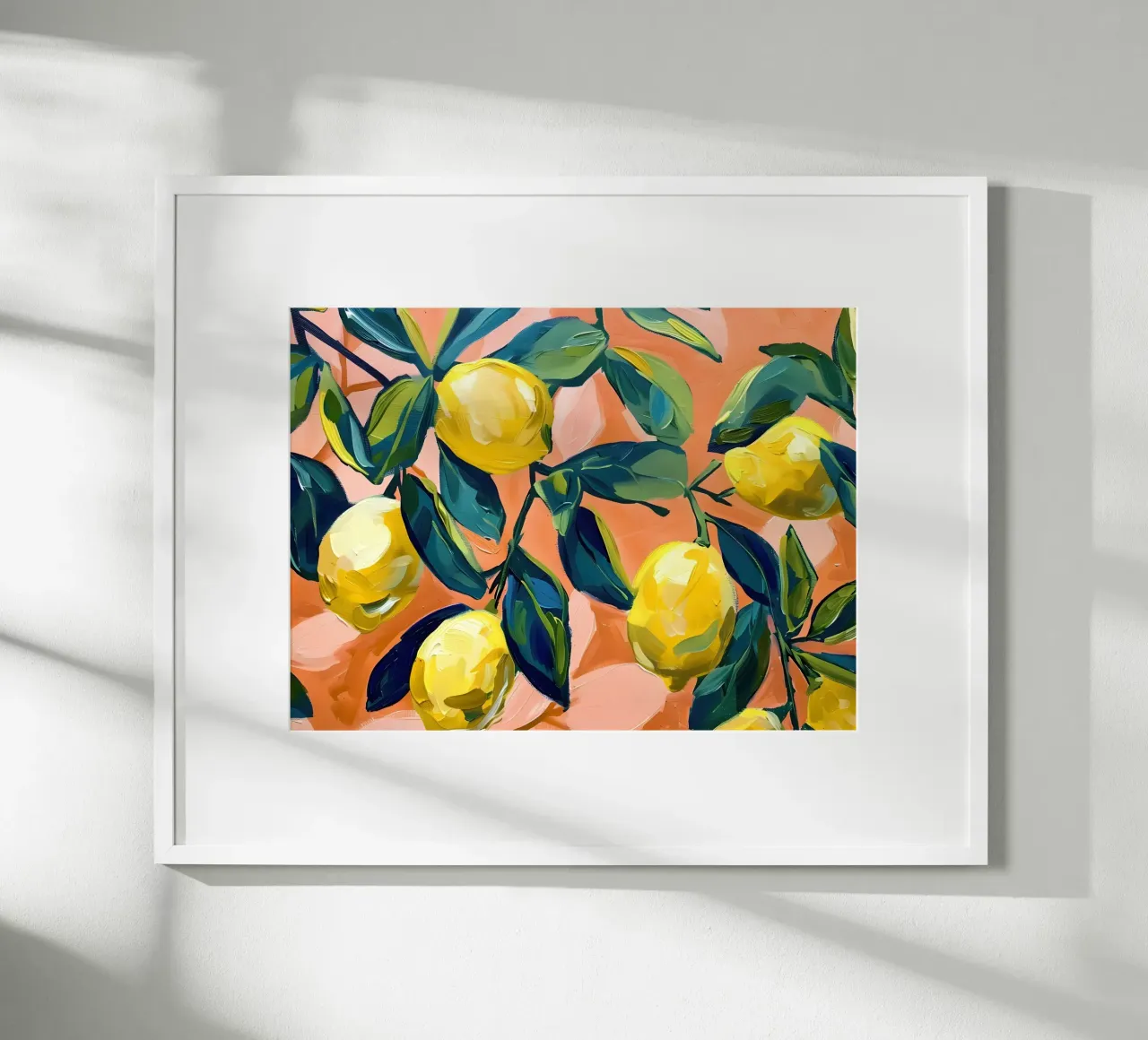 Lemons with leaves and orange background poster by Yaso Design & Art