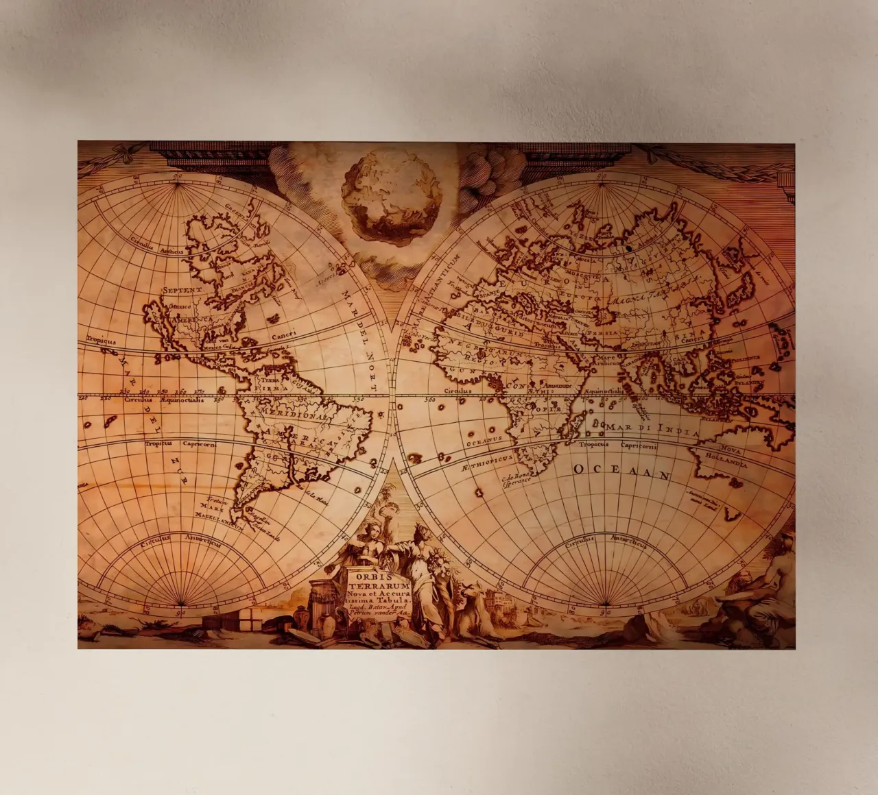 Vintage Map of the World backlit film by Delaplane