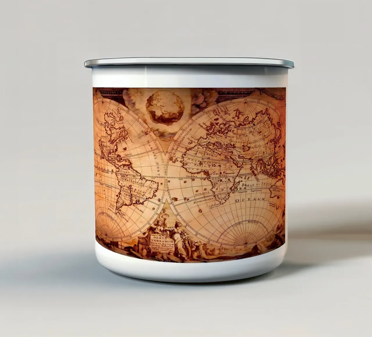 Mappa del mondo d'epoca tazza in smalto da Delaplane