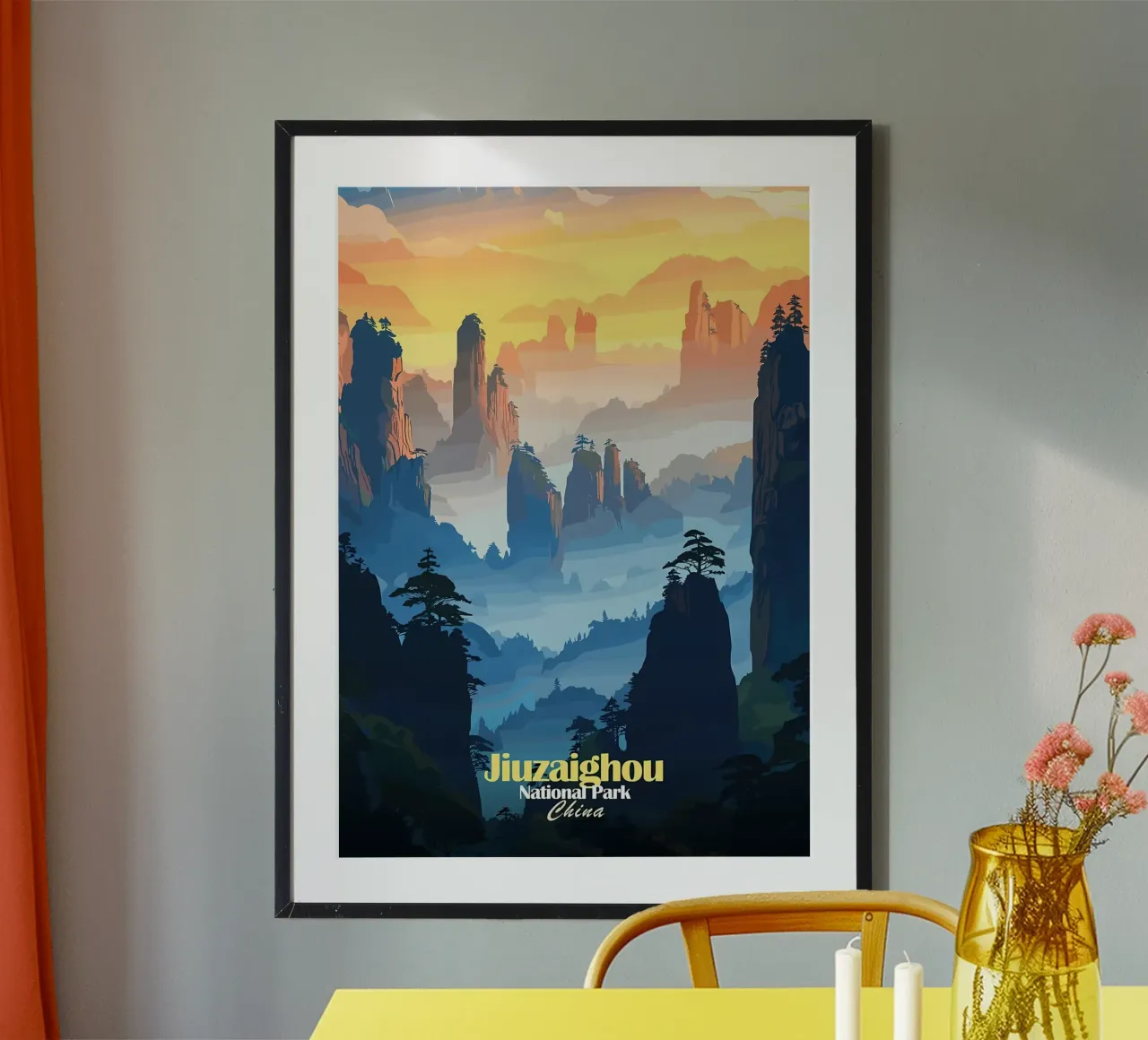 Parco nazionale di Jiuzhaigou poster con telaio in alluminio da Ginnery