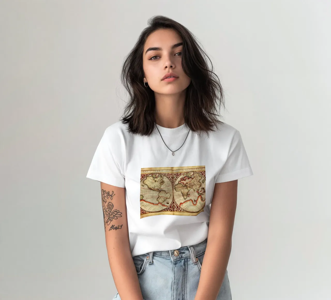 Mappa del mondo d'epoca t-shirt da Delaplane