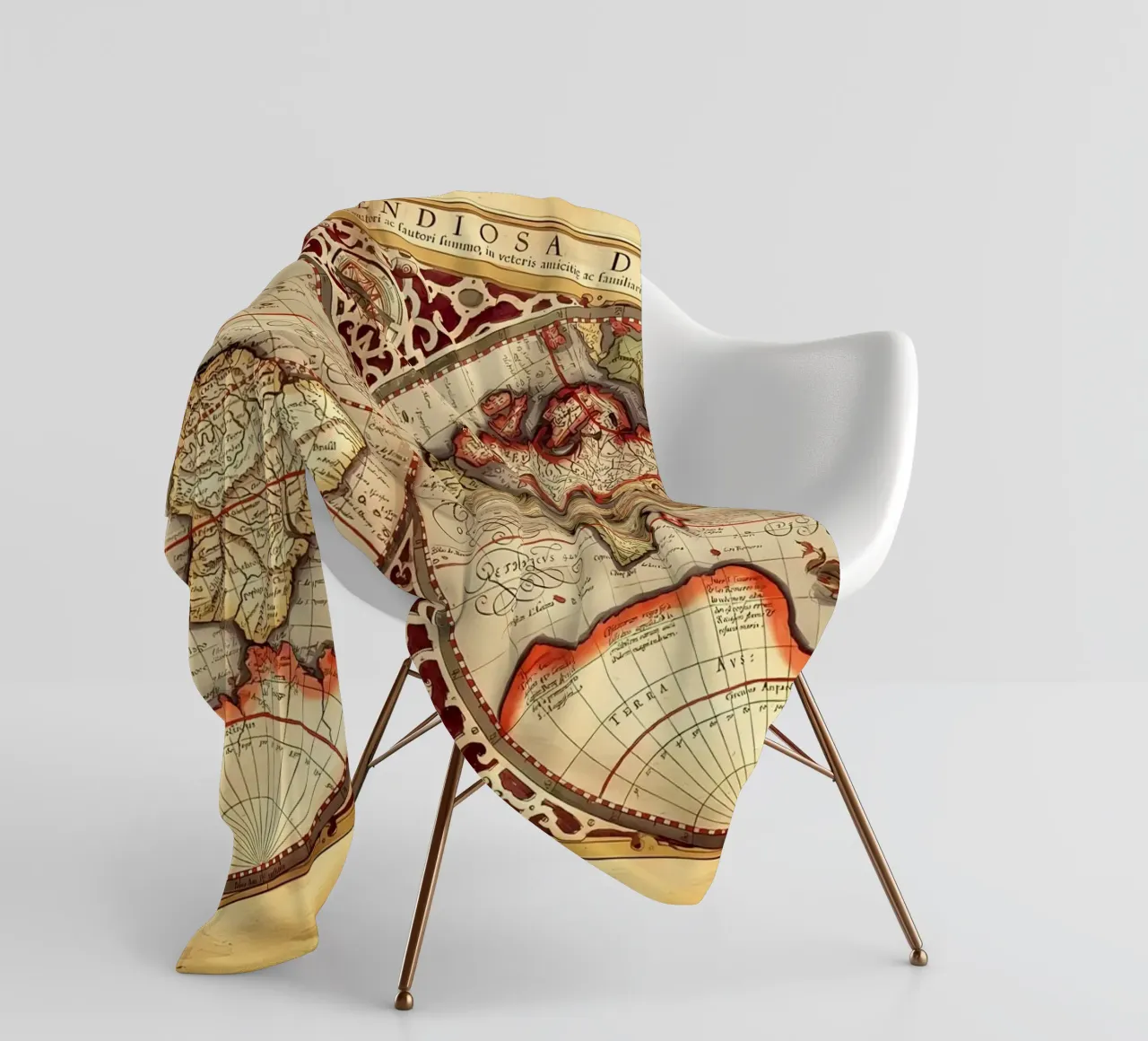 Mappa del mondo d'epoca coperta in pile da Delaplane