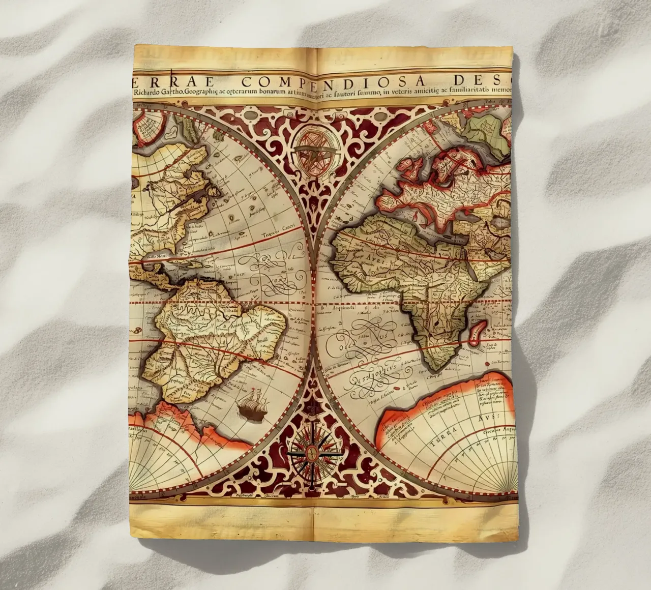 Mappa del mondo d'epoca telo mare da Delaplane