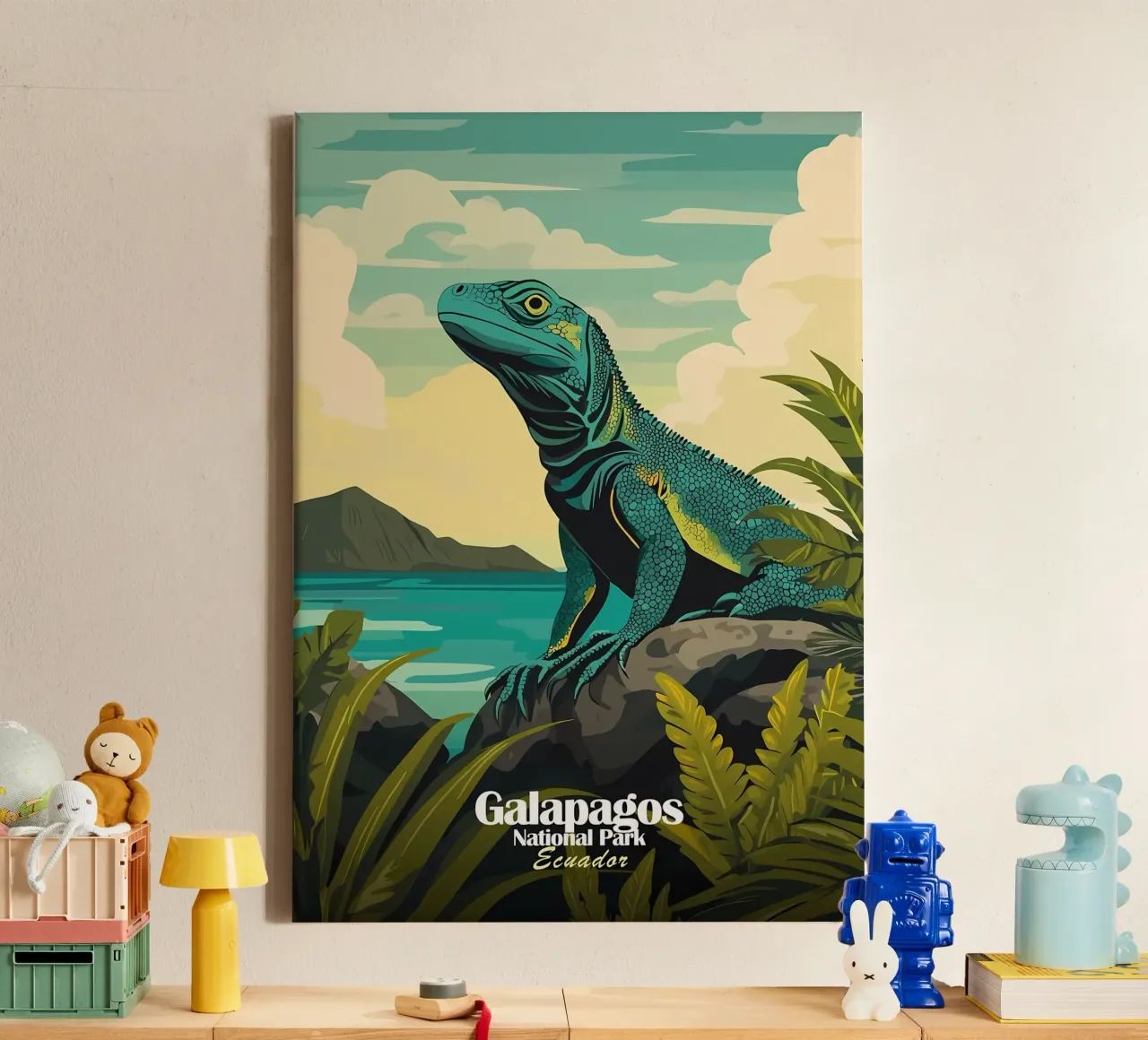 Galapagos Iguanar canvas with Floater frame by Ginnery