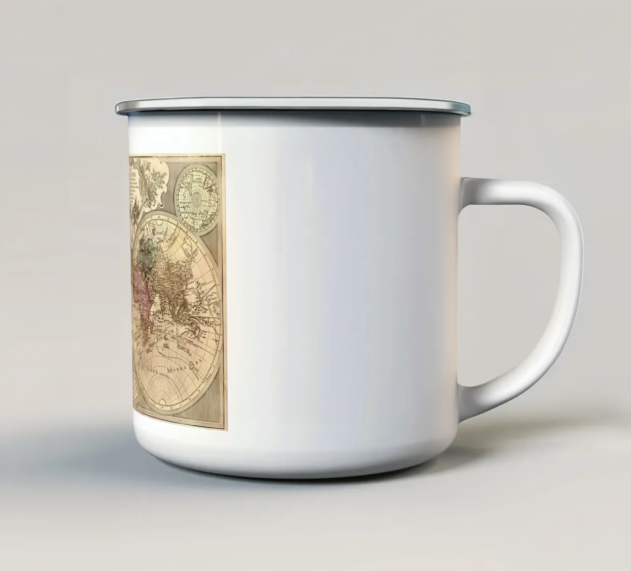 Mappa del mondo d'epoca tazza in smalto da Delaplane