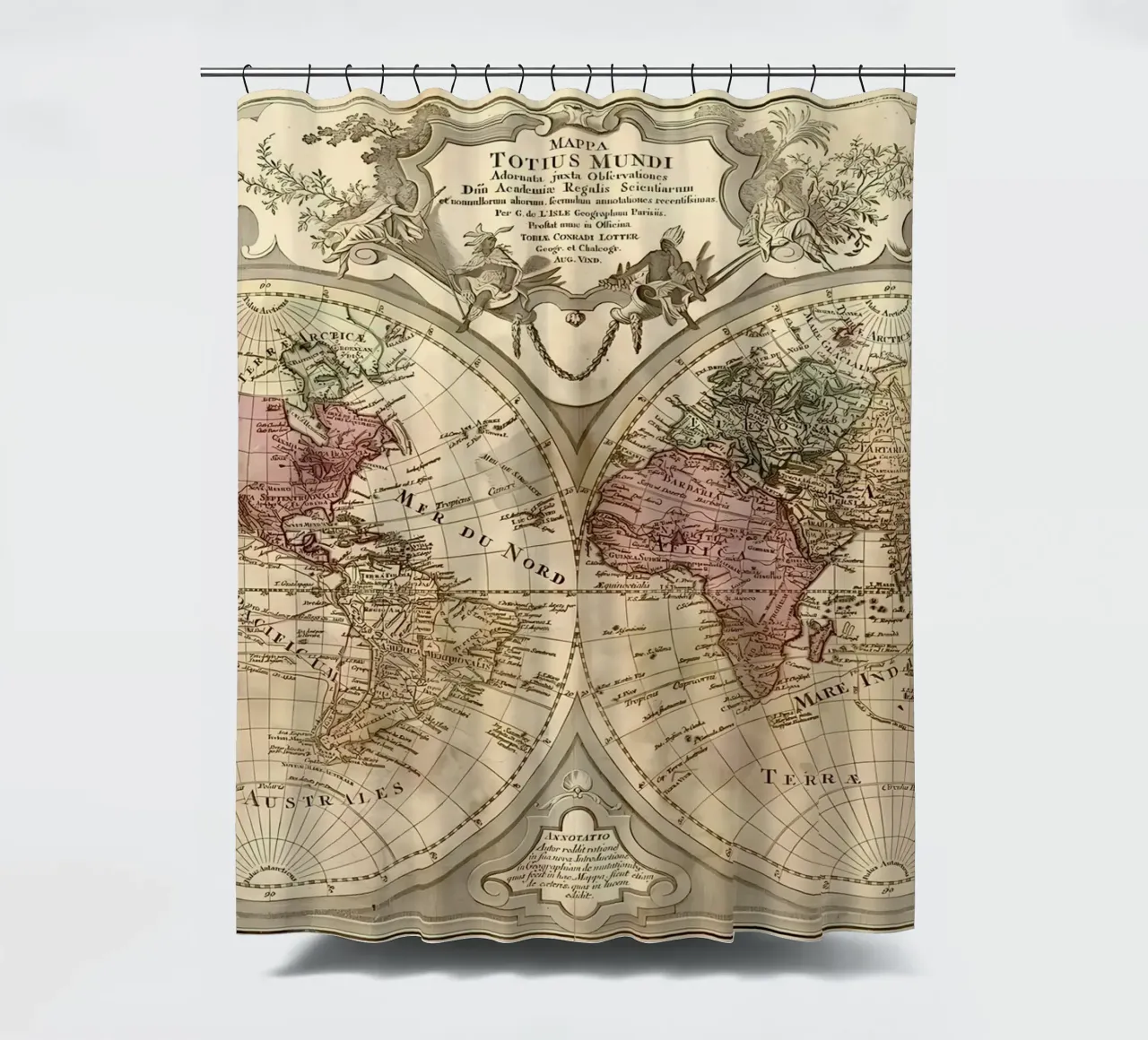 Mappa del mondo d'epoca tenda da doccia da Delaplane