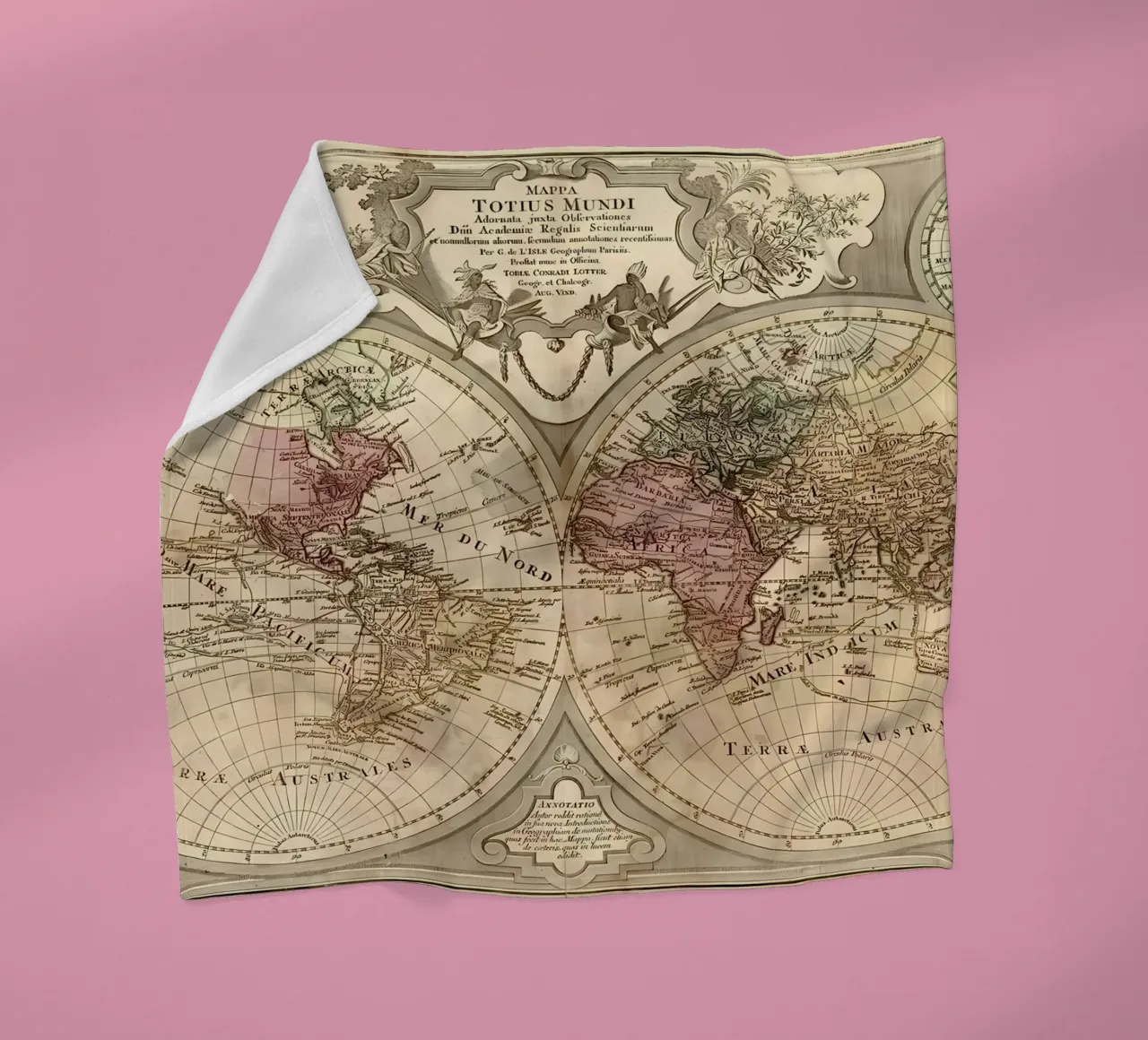 Mappa del mondo d'epoca coperta in pile da Delaplane