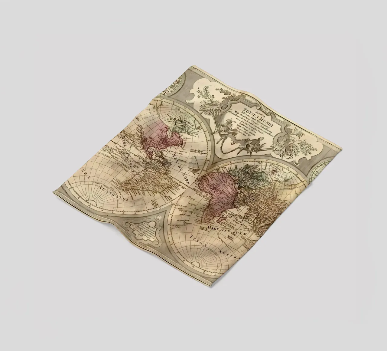 Mappa del mondo d'epoca coperta in pile da Delaplane