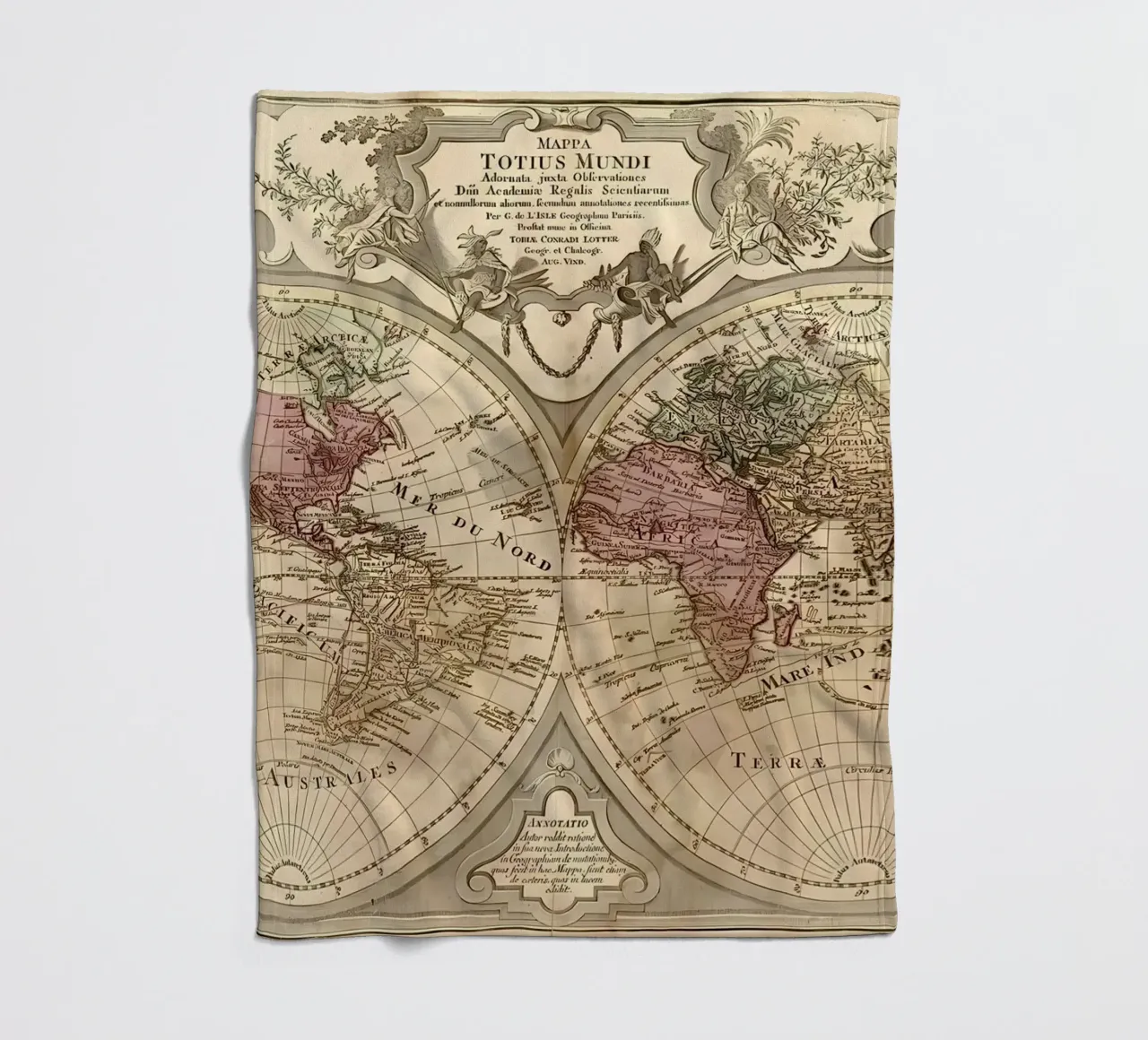 Mappa del mondo d'epoca coperta in pile da Delaplane