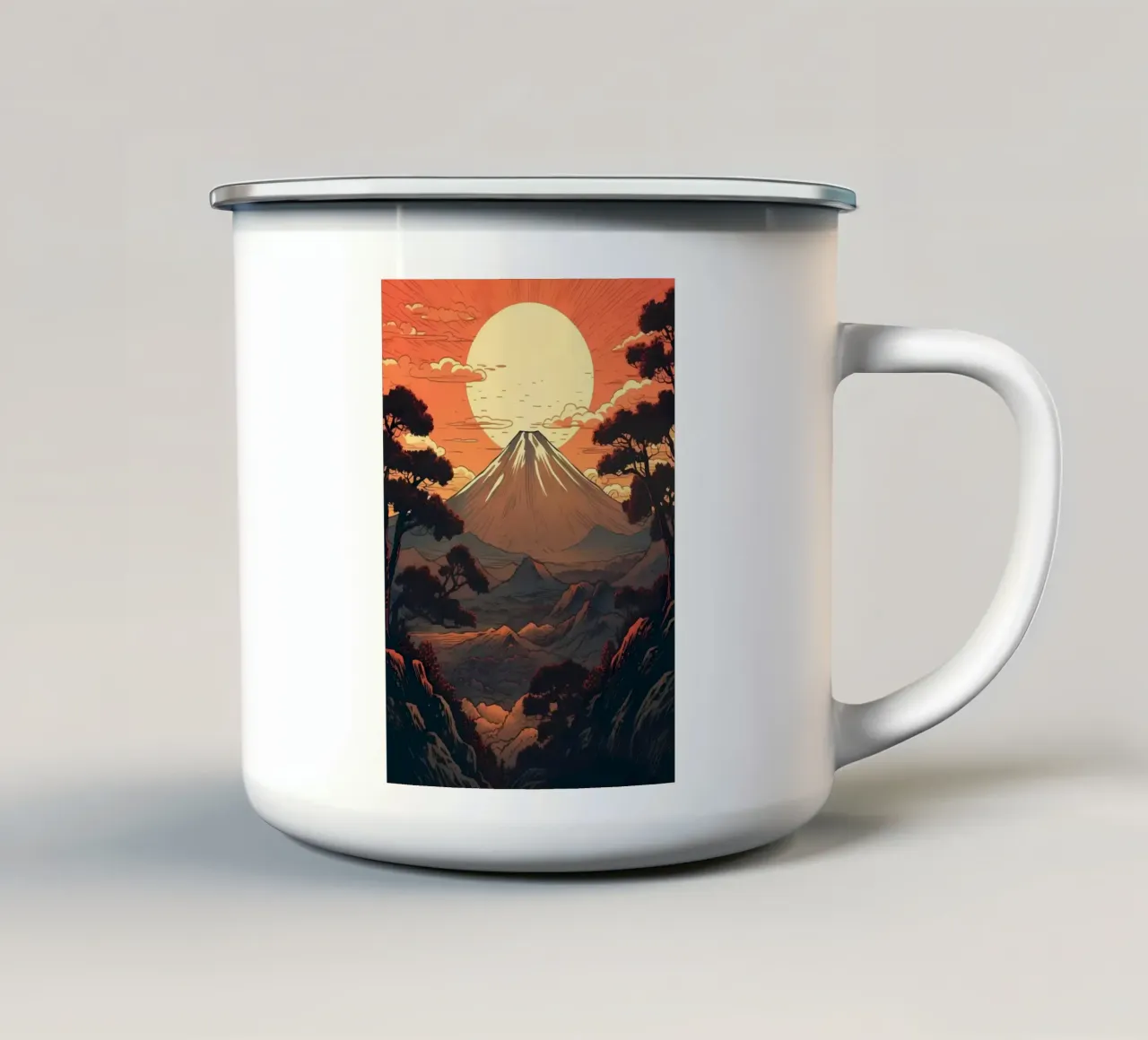 Paesaggio asiatico vintage tazza in smalto da Mikesell