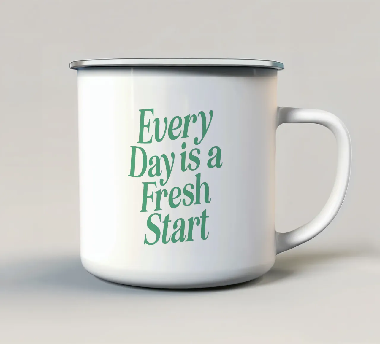 Every Day is a Fresh Start Optimistic Green Calming Cream enamel mug by THE MOTIVATED TYPE