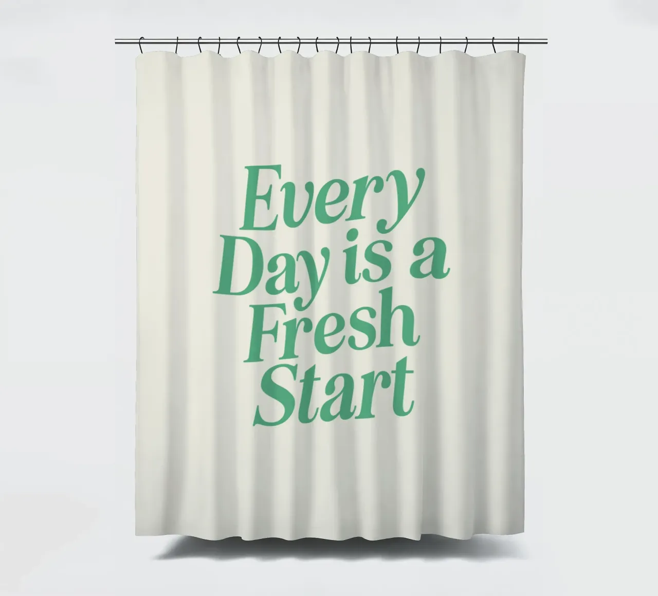 Every Day is a Fresh Start Optimistic Green Calming Cream shower curtain by THE MOTIVATED TYPE