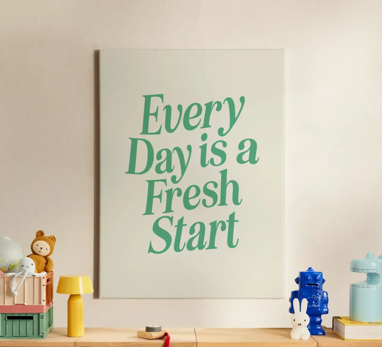 Every Day is a Fresh Start Optimistic Green Calming Cream canvas by THE MOTIVATED TYPE