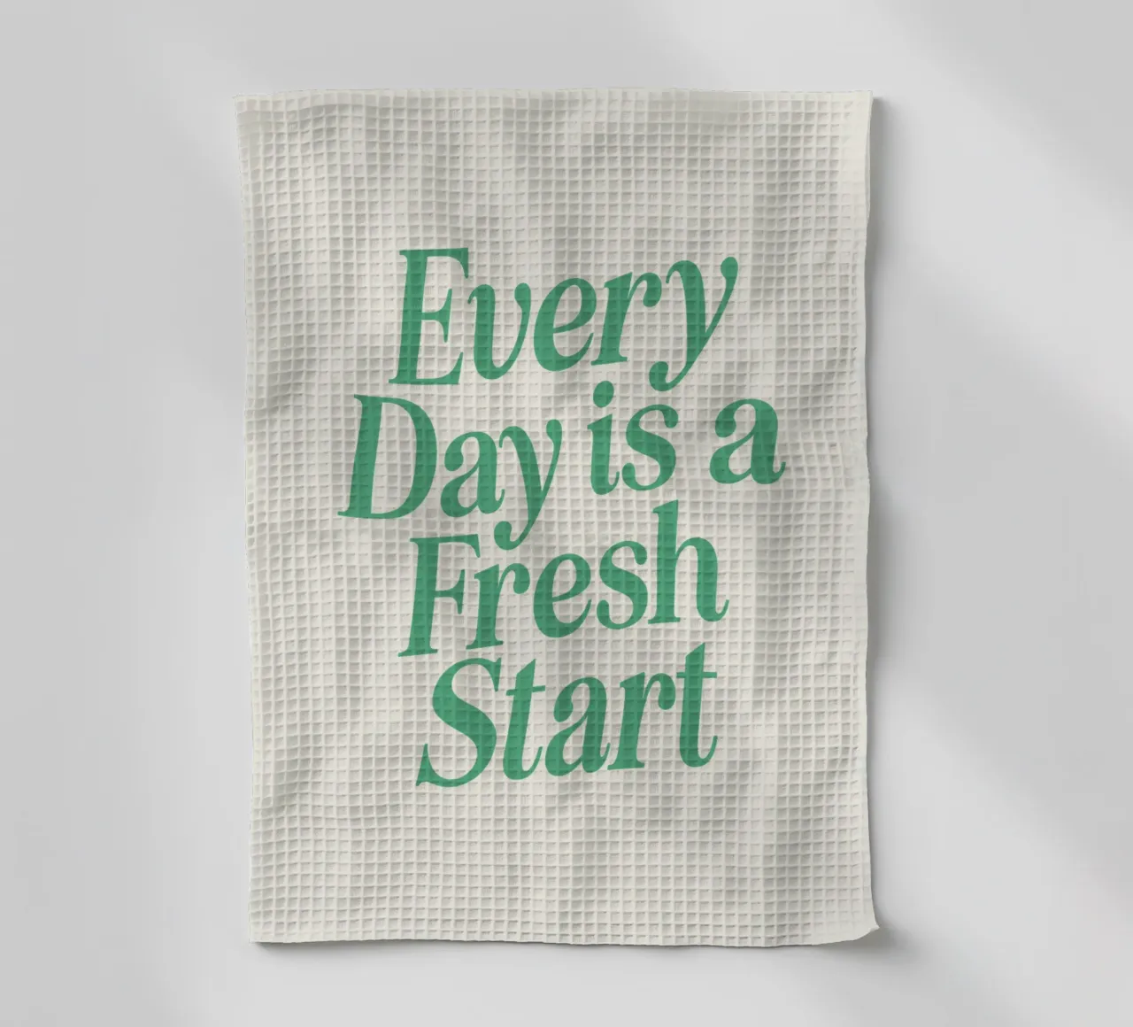 Every Day is a Fresh Start Optimistic Green Calming Cream tea towel by THE MOTIVATED TYPE