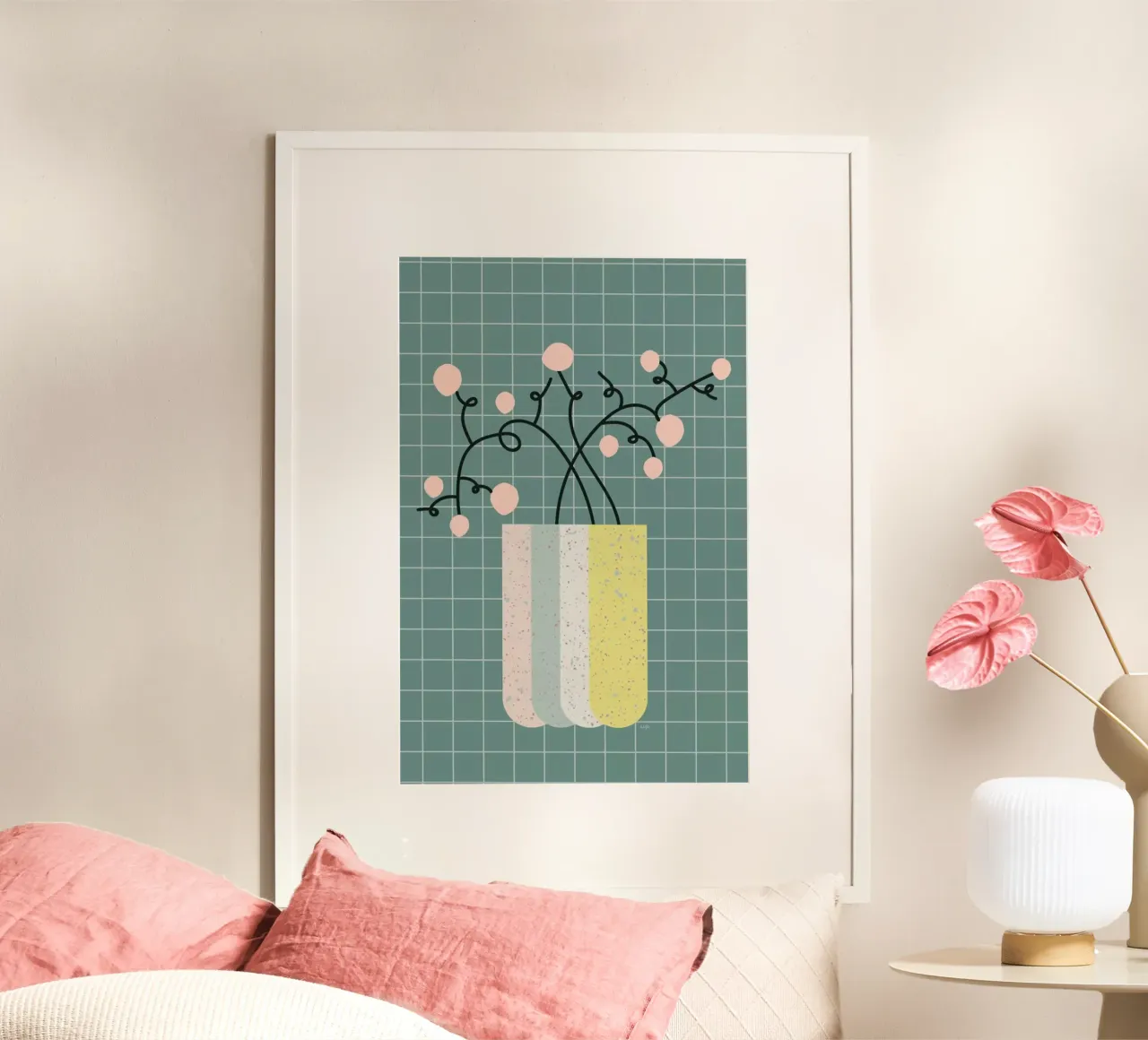 Flower Vase poster con telaio in alluminio da Linda Gobeta