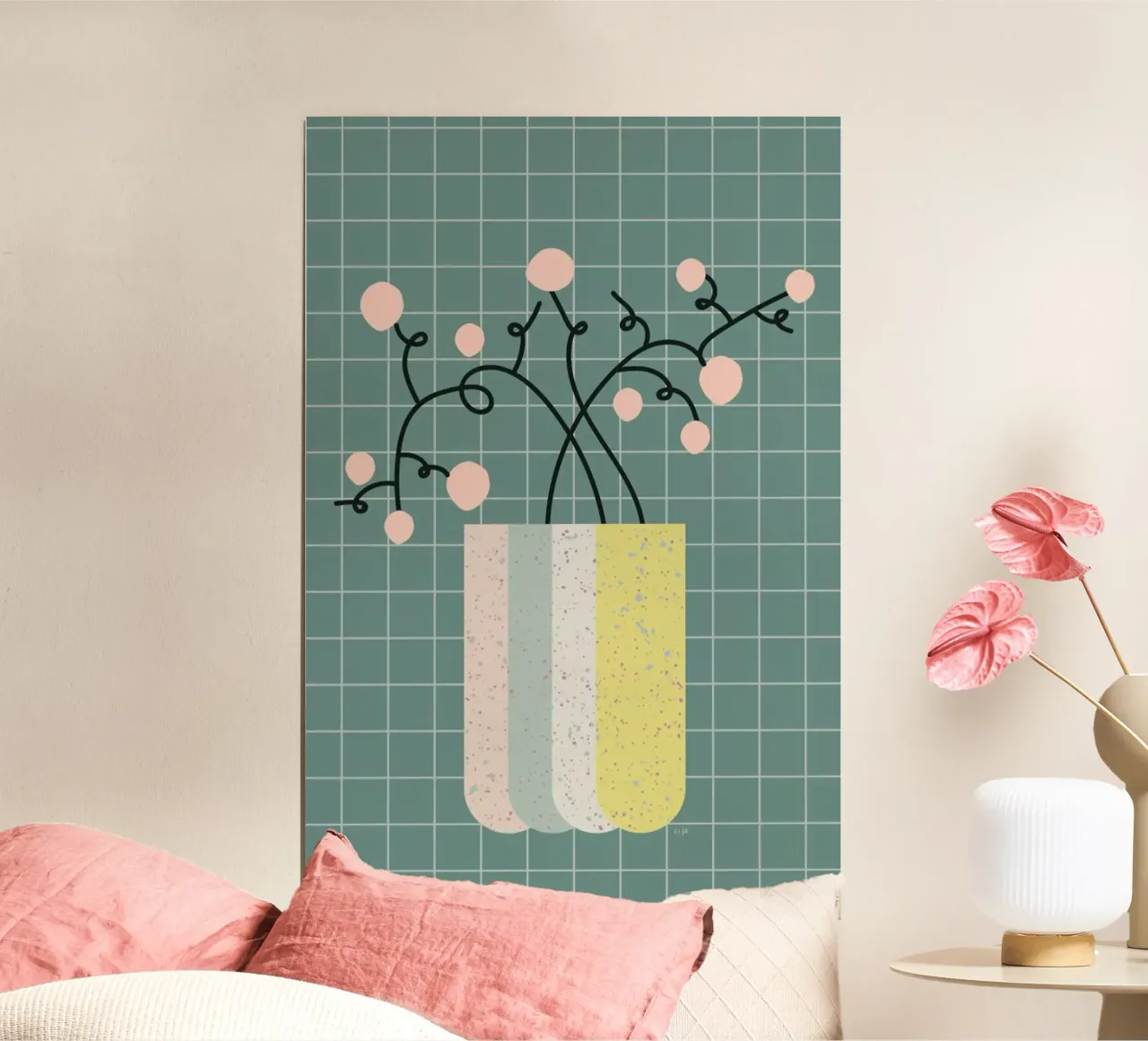 Flower Vase poster con telaio in alluminio da Linda Gobeta