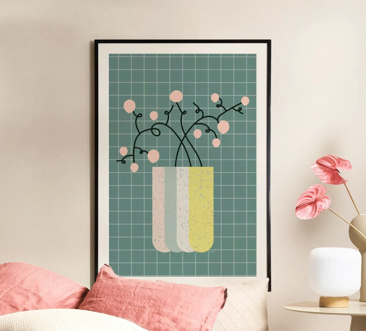 Flower Vase poster con telaio in alluminio da Linda Gobeta