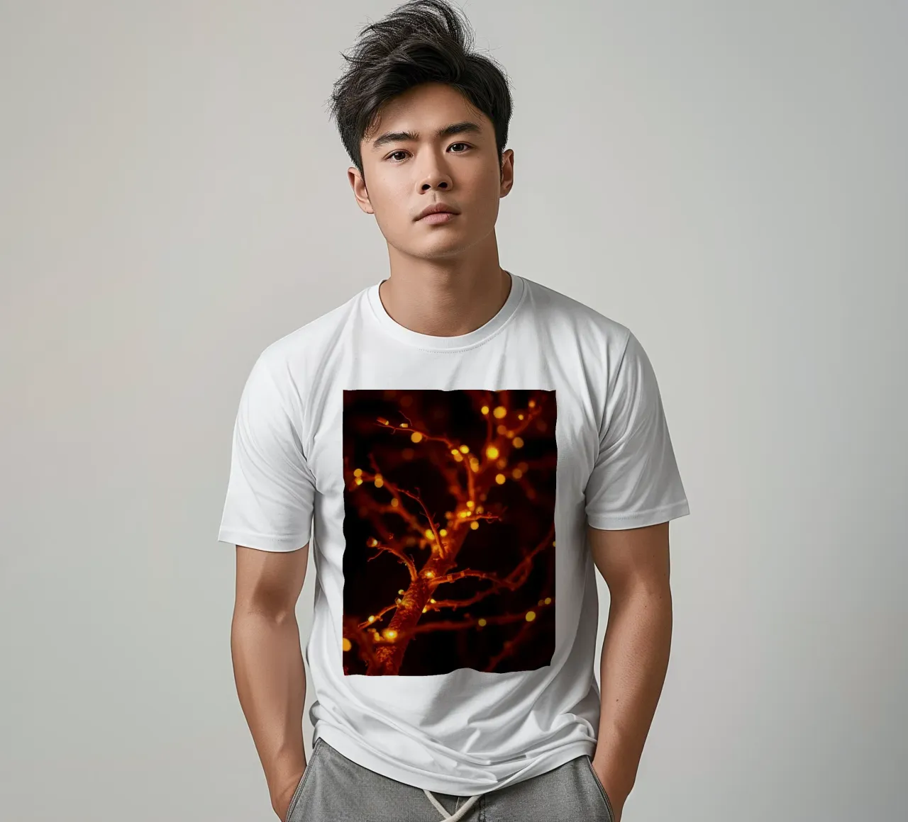 Lo scintillio delle luci calde su un ramo dell'albero crea un'atmosfera accogliente t-shirt da DesignDoodle