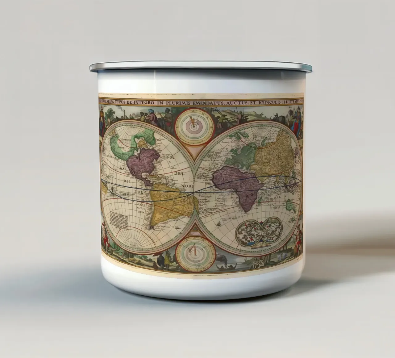 Mappa del mondo d'epoca tazza in smalto da Delaplane