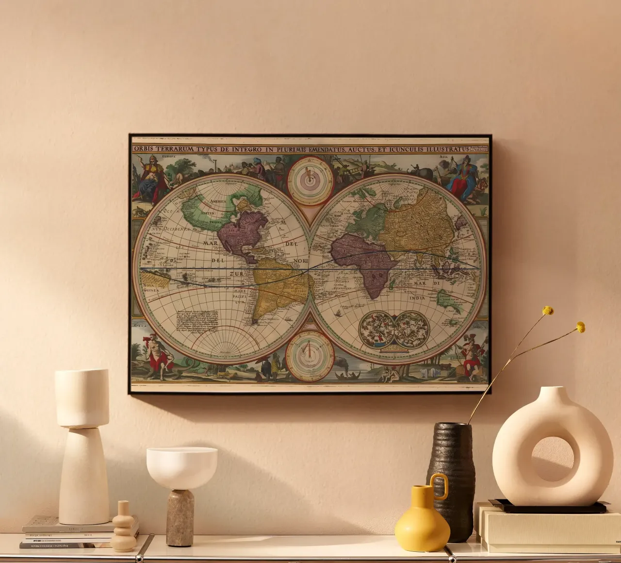 Mappa del mondo d'epoca alluminio dibond da Delaplane
