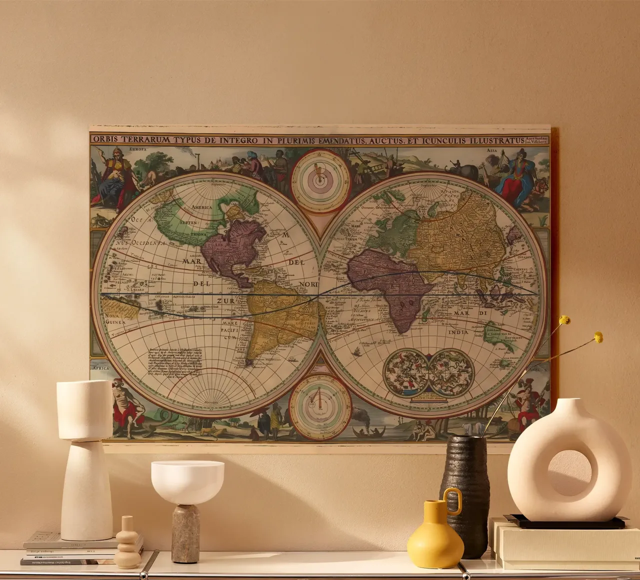 Mappa del mondo d'epoca alluminio dibond da Delaplane