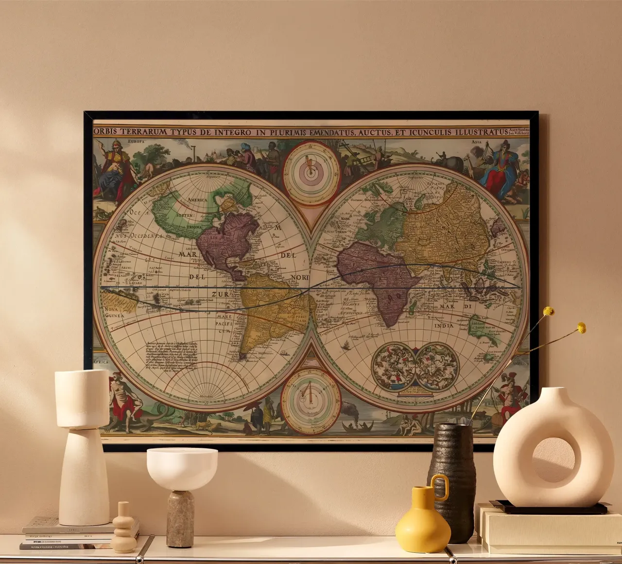 Mappa del mondo d'epoca carta hahnemühle da Delaplane