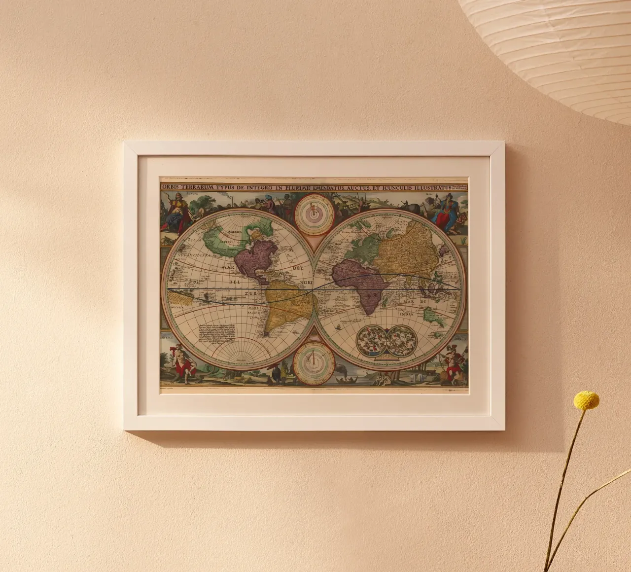Mappa del mondo d'epoca carta hahnemühle da Delaplane