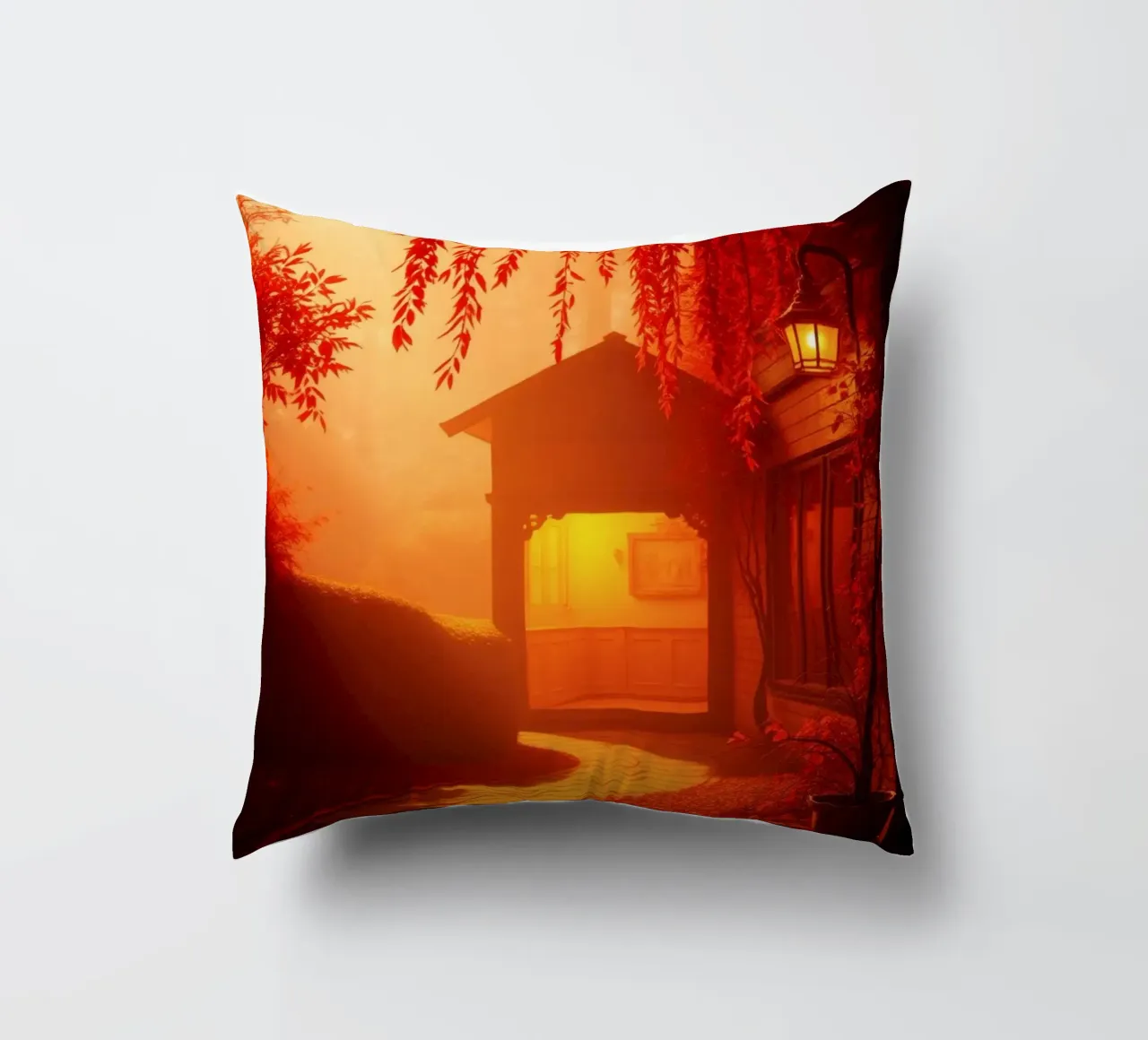 Stupendo sentiero autunnale che conduce all'accogliente rifugio cuscino da DesignDoodle