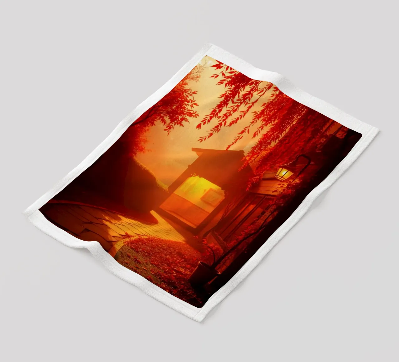 Wunderschöner Herbstpfad, der zu einem gemütlichen Unterstand führt Fleecedecke von DesignDoodle